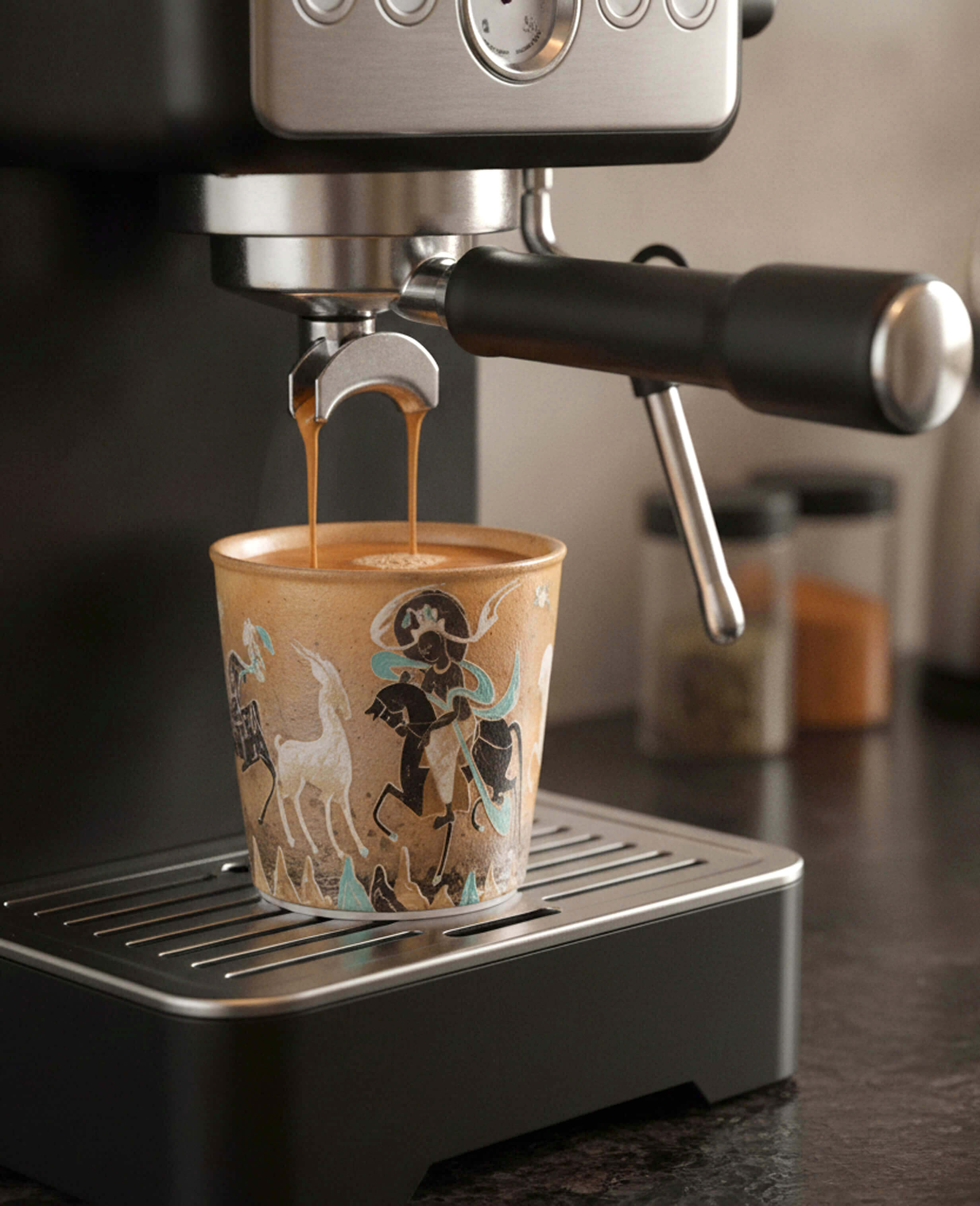handcrafted coffee cup moonlit journey filled with warm espresso under coffee machine