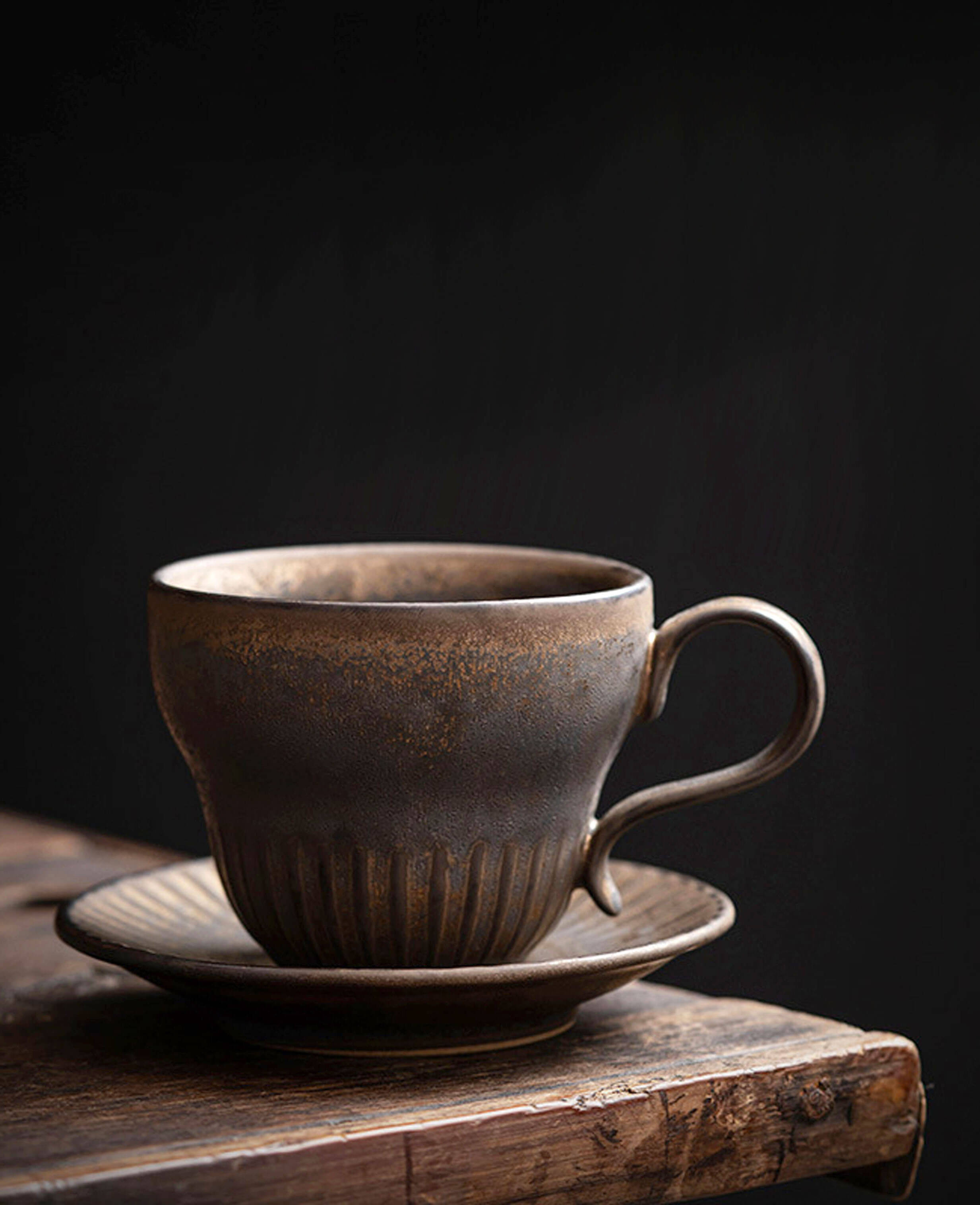 rustglow crest rustic ceramic coffee cup front view