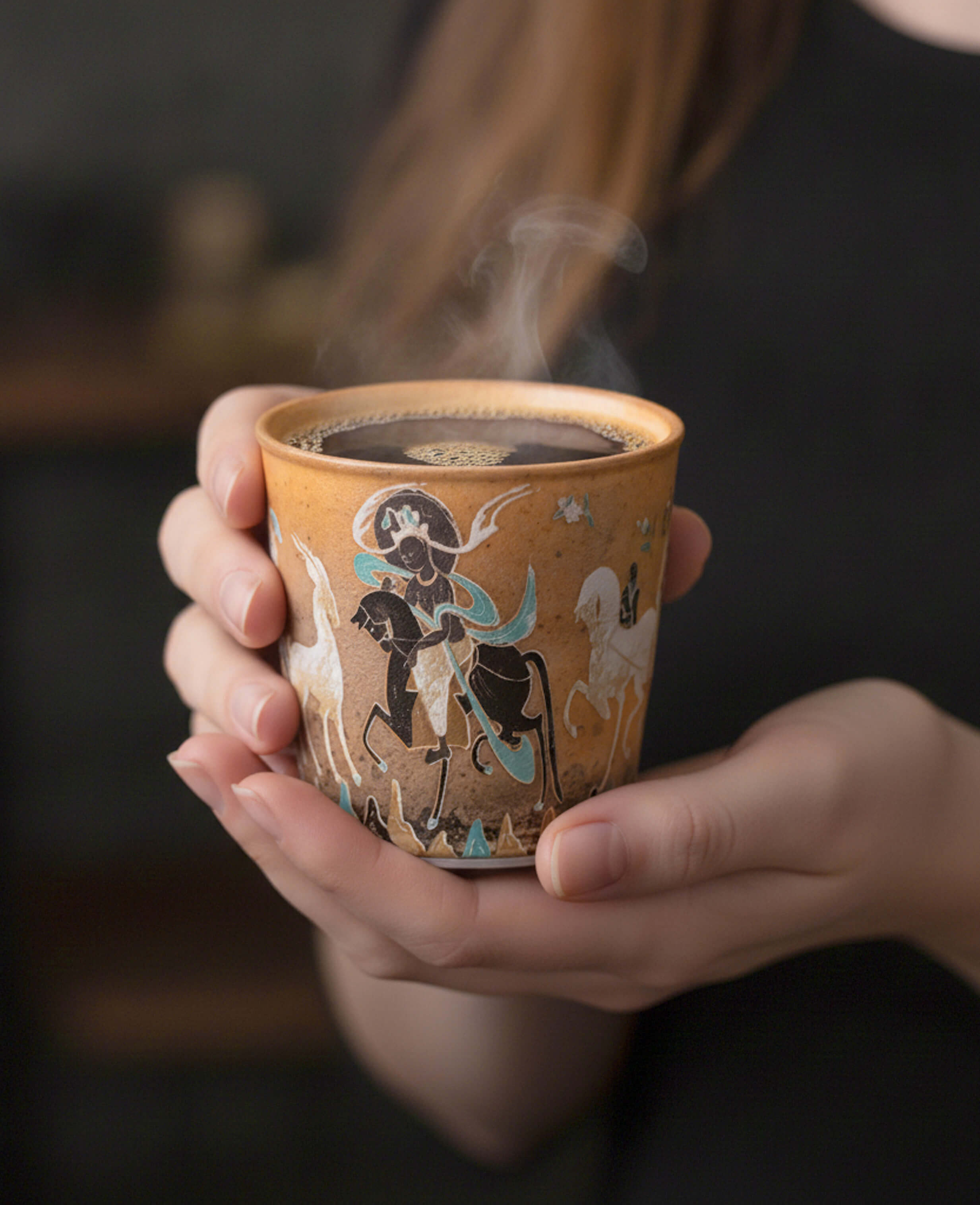 handcrafted coffee cup moonlit journey filled with warm espresso held in hands