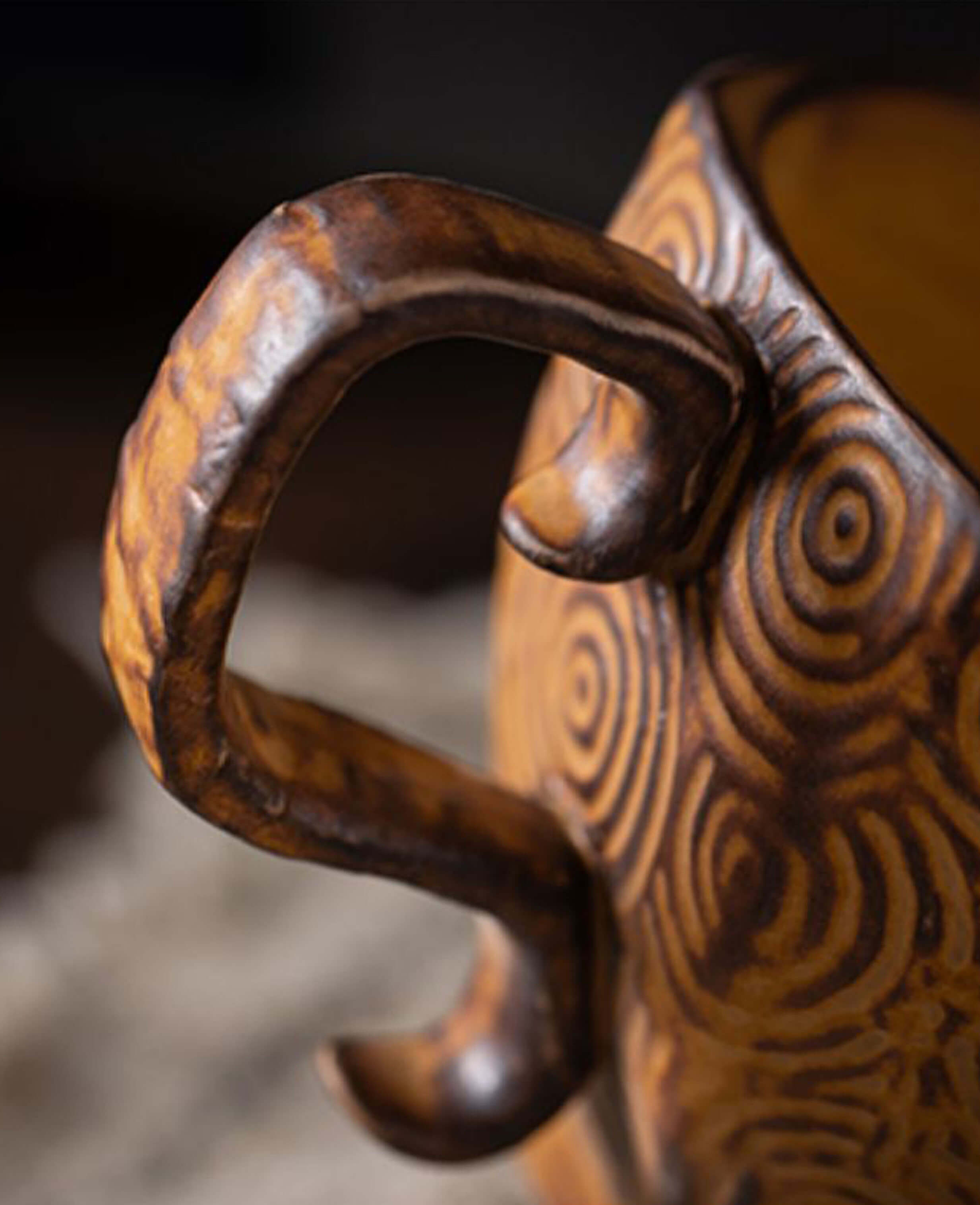 toffee glaze reverie closeup handle detail of handcrafted stoneware coffee cup