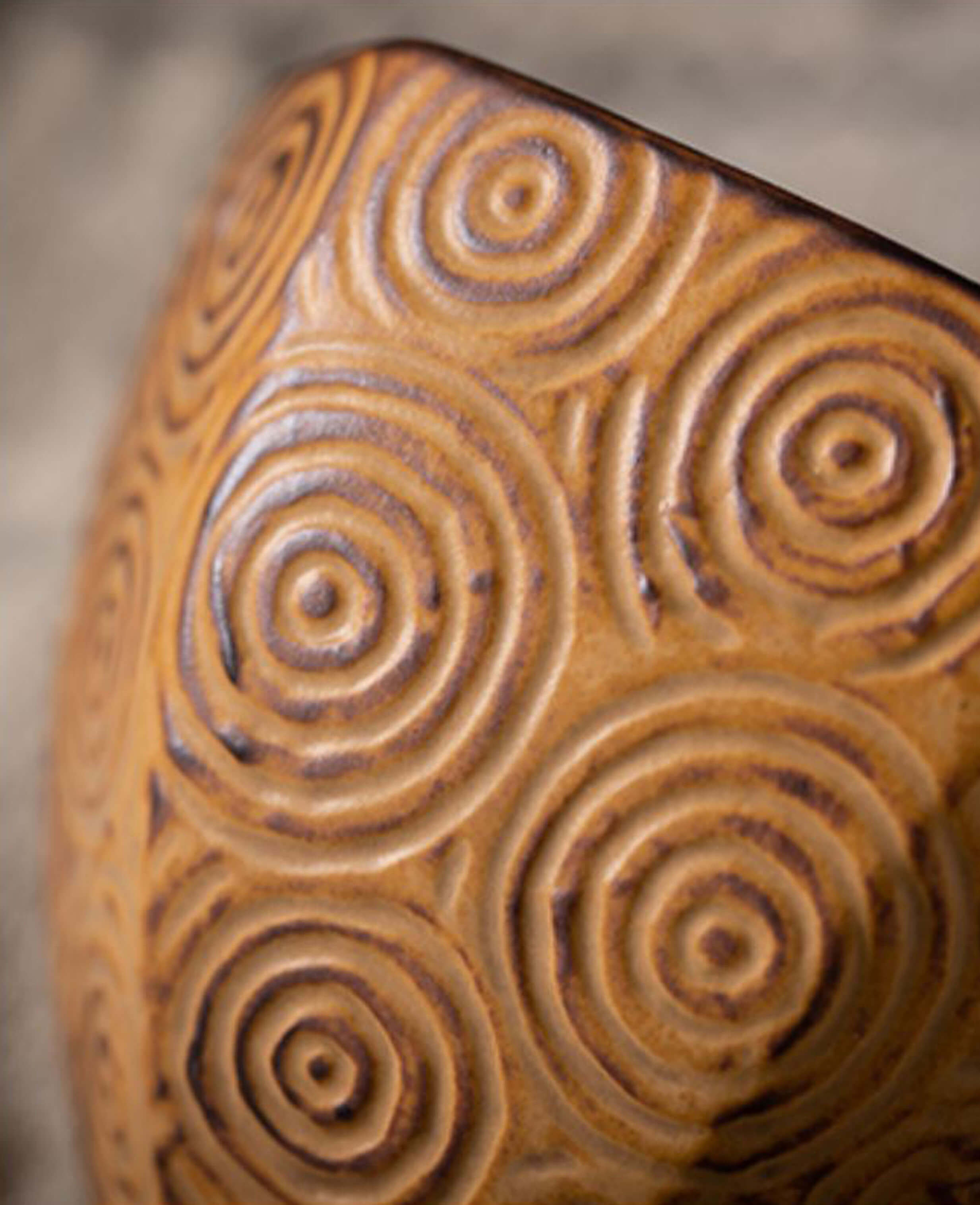 toffee glaze reverie stoneware closeup spiral texture on ceramic coffee mug